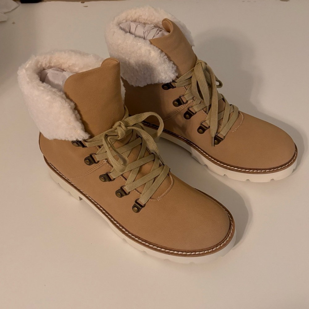 Tan and White Winter Boots with Fleece Lining